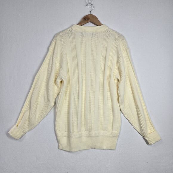 VTG Towncraft Sweater Sz L Yellowish Cream Pullover Ribbed Crewneck Acrylic - Picture 8 of 14